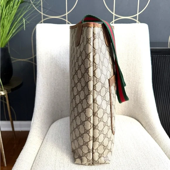 Gucci authentic brown monogram coated canvas tote bag ribbon handles - Picture 10 of 16